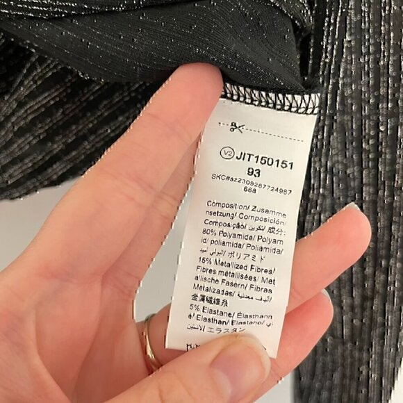 SHEIN Black Silver Metallic Striped Cross Front Cutout Long Sleeve Crop Top 8 10 - Picture 7 of 11